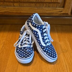 Vans Custom Blue & White Star Print Old Skool Low Tops